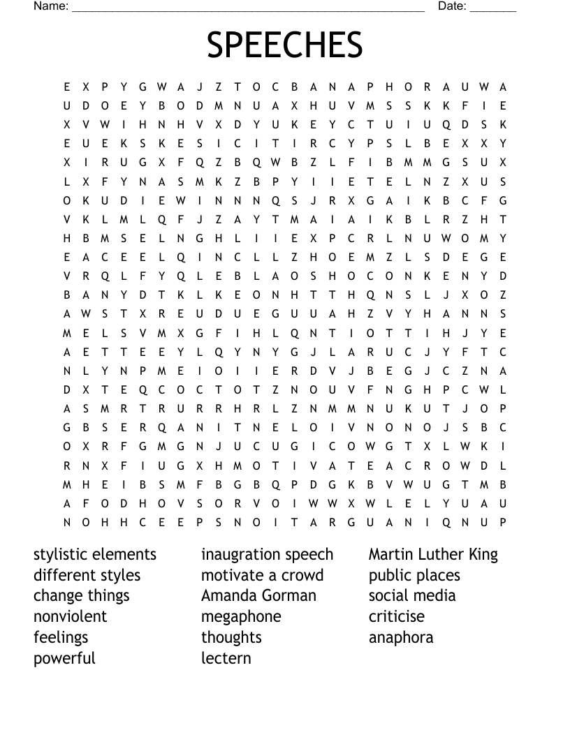 SPEECHES Word Search WordMint