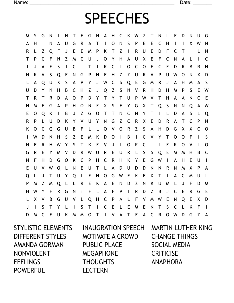SPEECHES Word Search WordMint