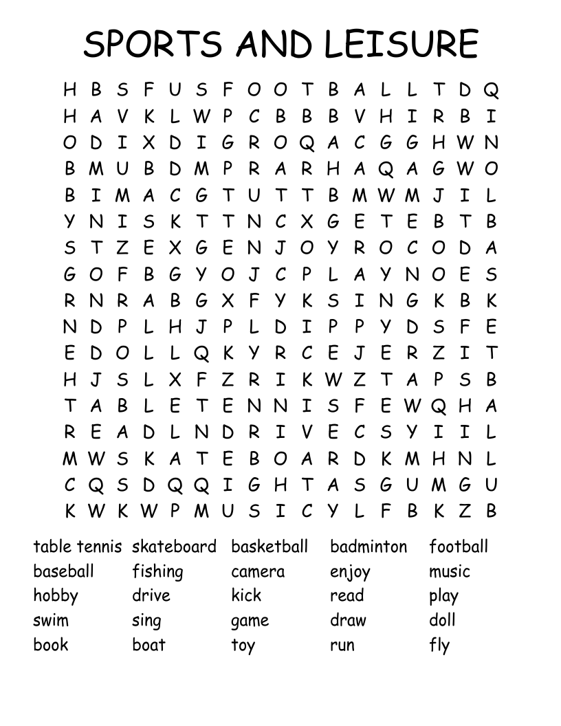 SPORTS AND LEISURE Word Search WordMint