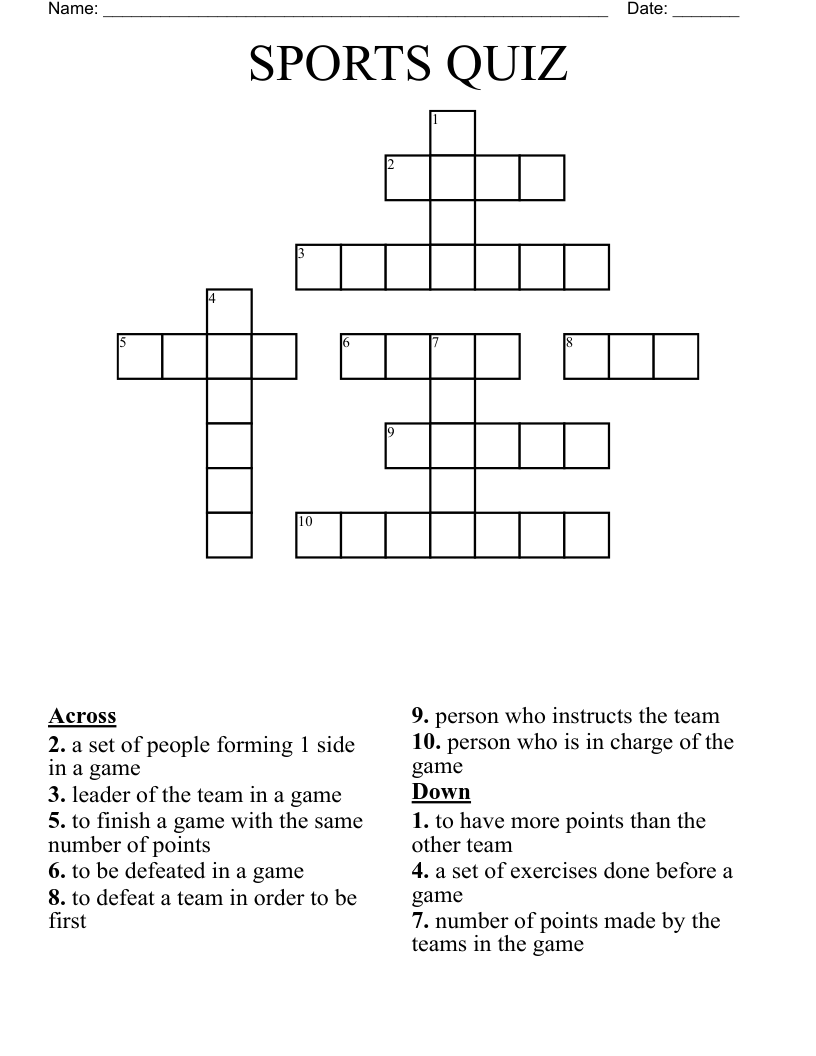 Sports Coaching & Training Crosswords, Word Searches, Bingo Cards
