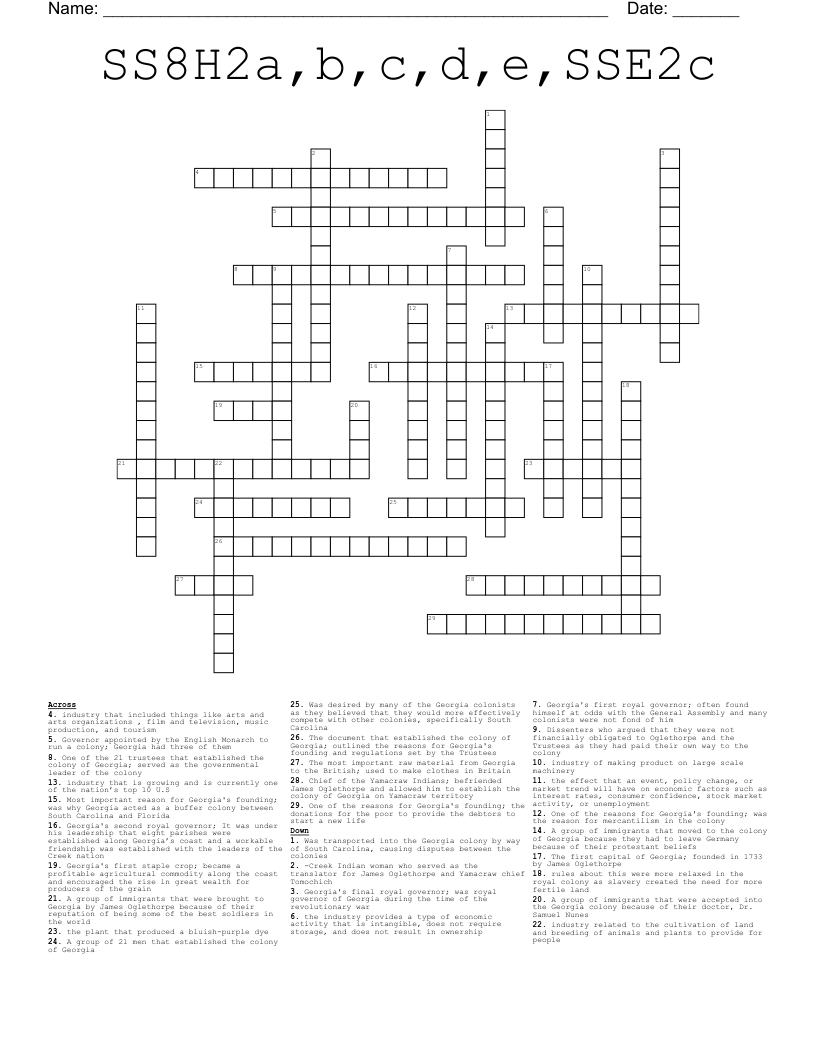 SS8H2a,b,c,d,e,SSE2c Crossword WordMint