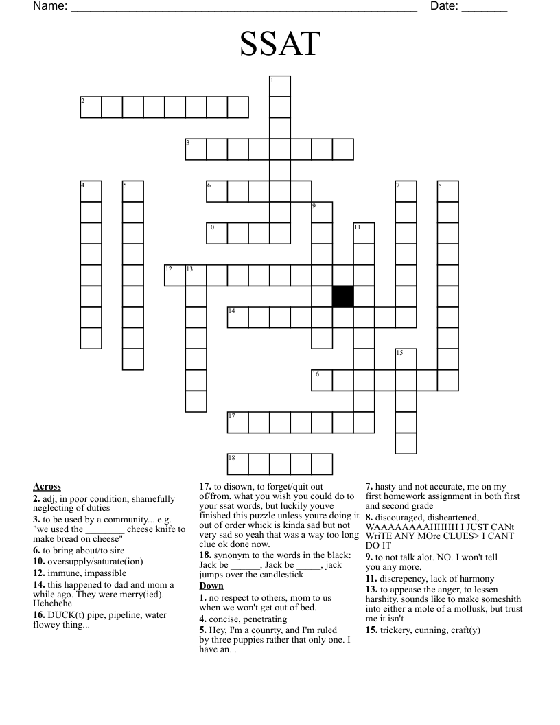 SSAT Crossword WordMint