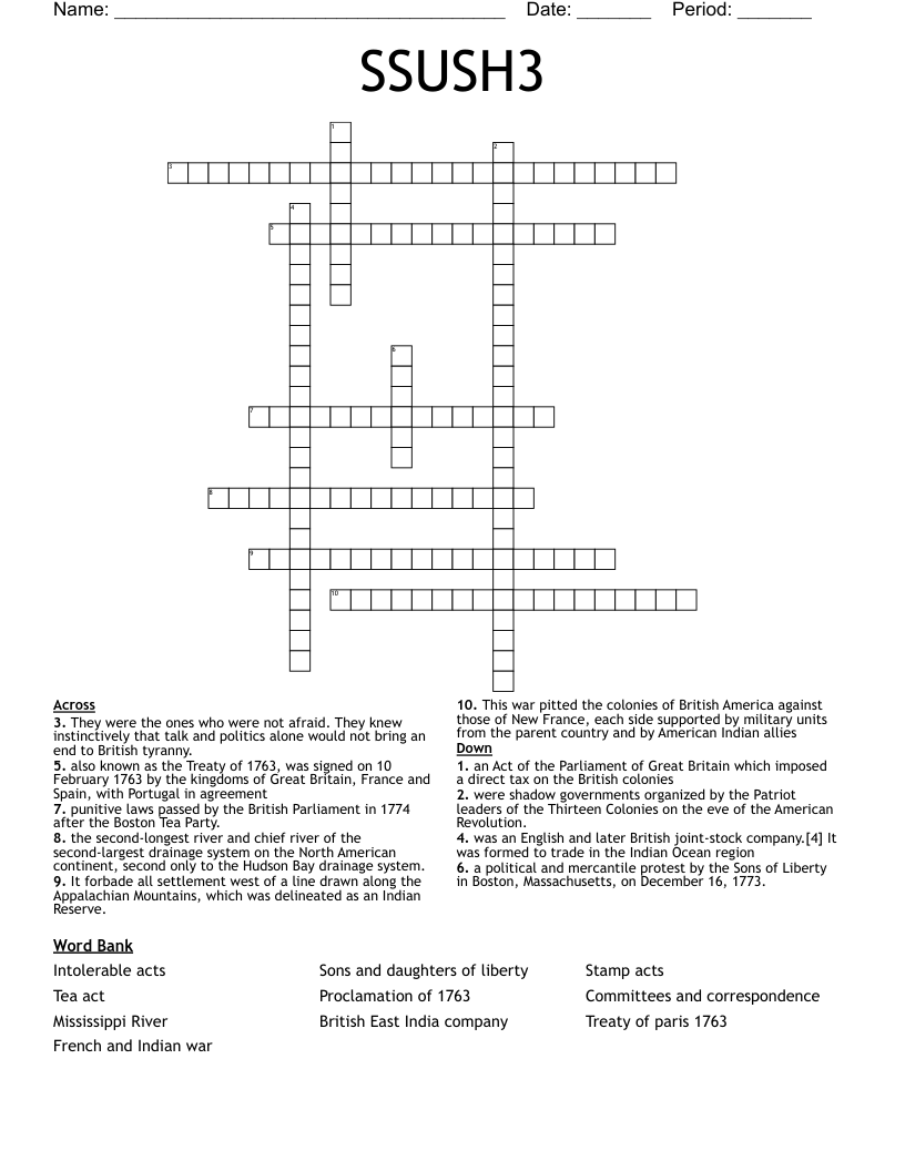 SSUSH3 Crossword WordMint