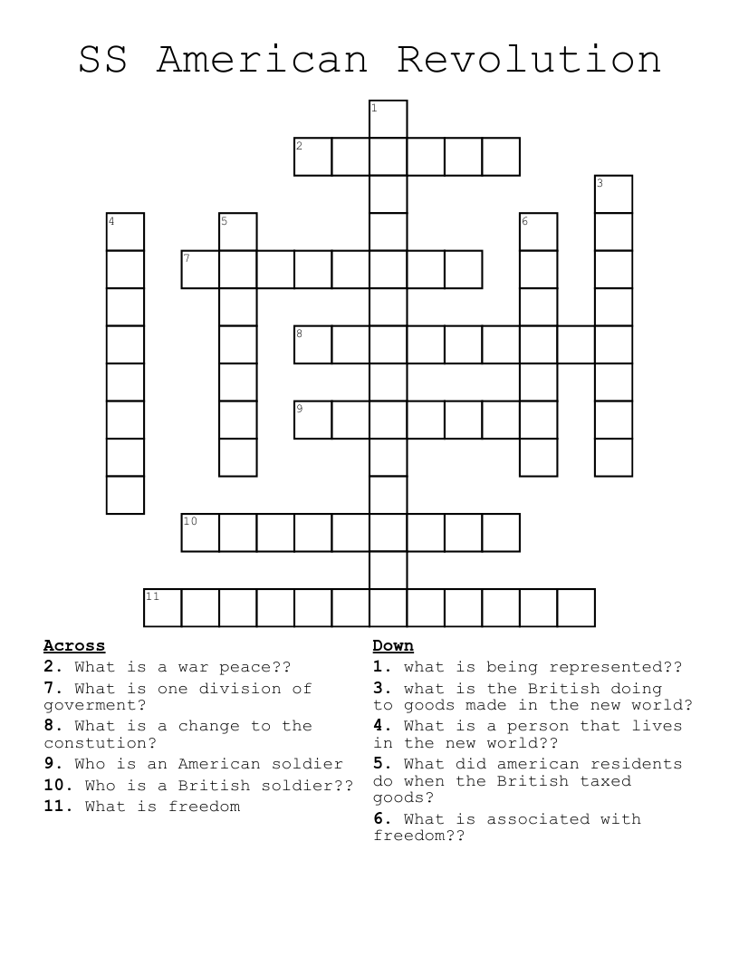 SS American Revolution Crossword WordMint