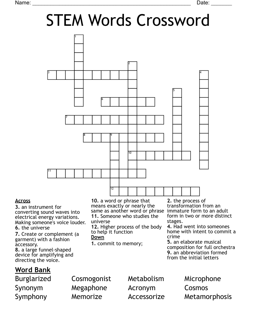 STEM Words Crossword WordMint