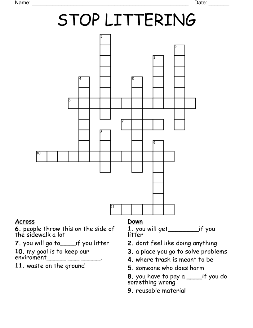 STOP LITTERING Crossword WordMint