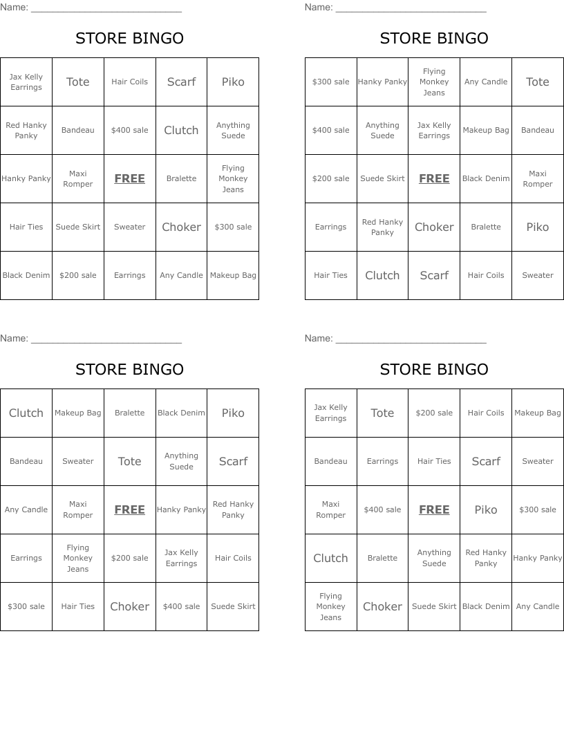 STORE BINGO WordMint