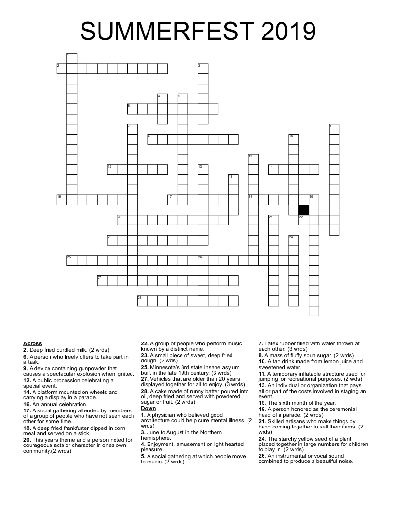 SUMMERFEST 2019 Crossword WordMint