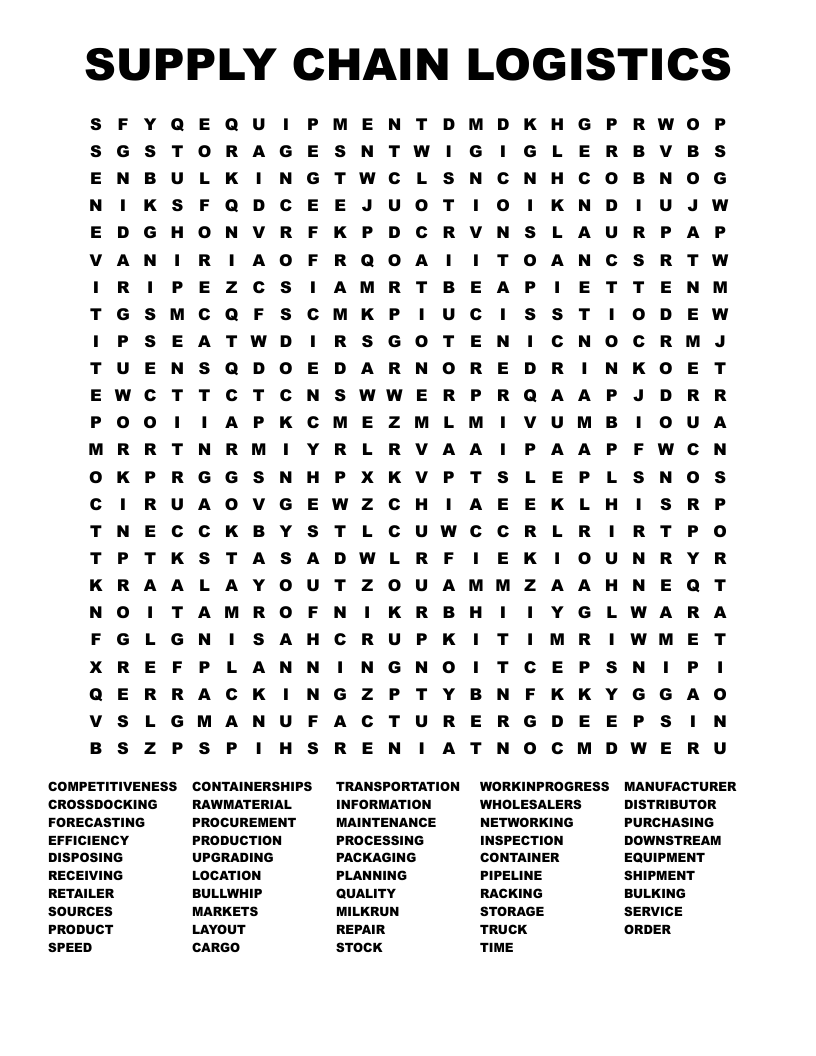 SUPPLY CHAIN LOGISTICS Word Search WordMint
