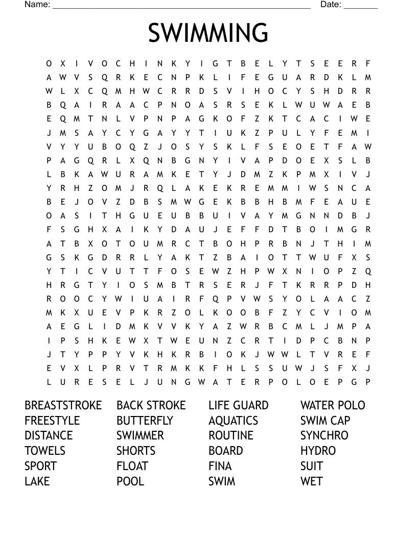 SWIMMING Word Search WordMint