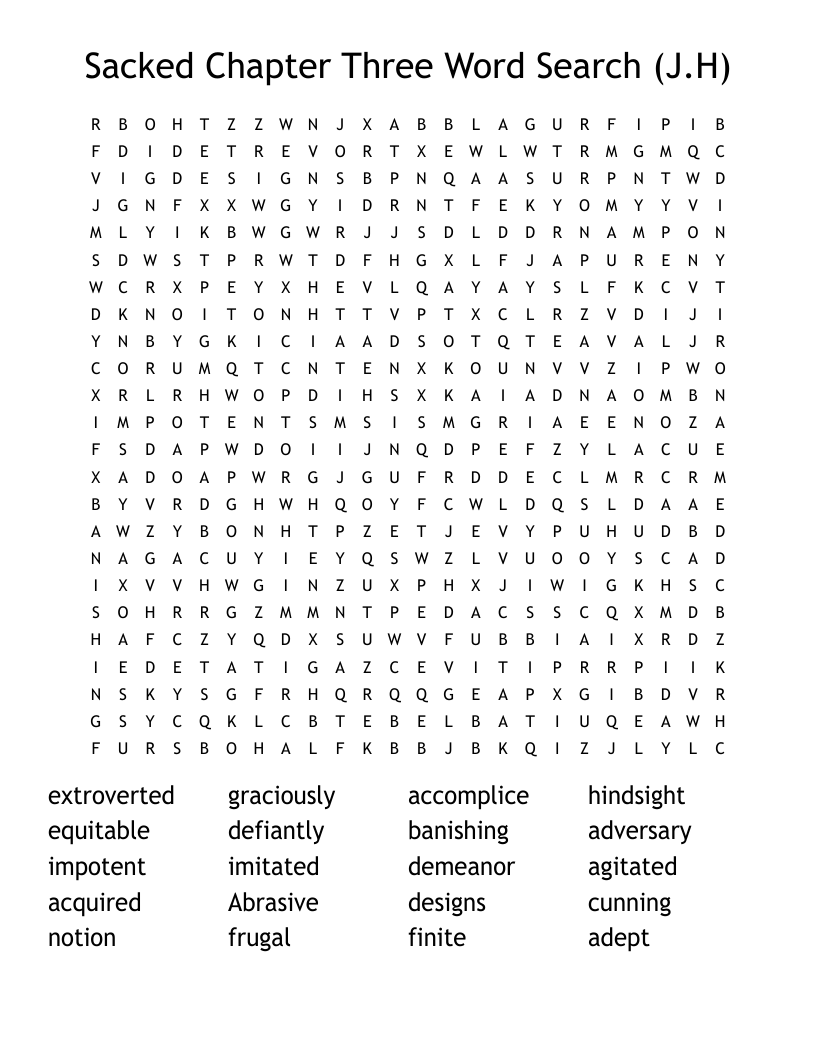 Sacked Chapter Three Word Search (J.H) WordMint