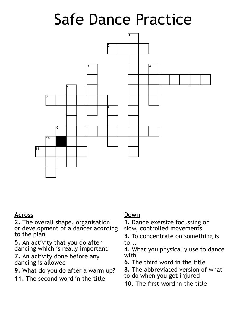 Safe Dance Practice Crossword WordMint