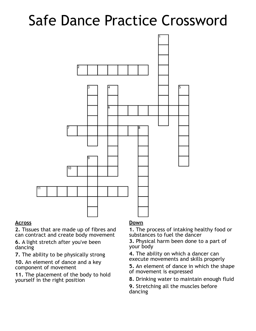 Safe Dance Practice Crossword WordMint