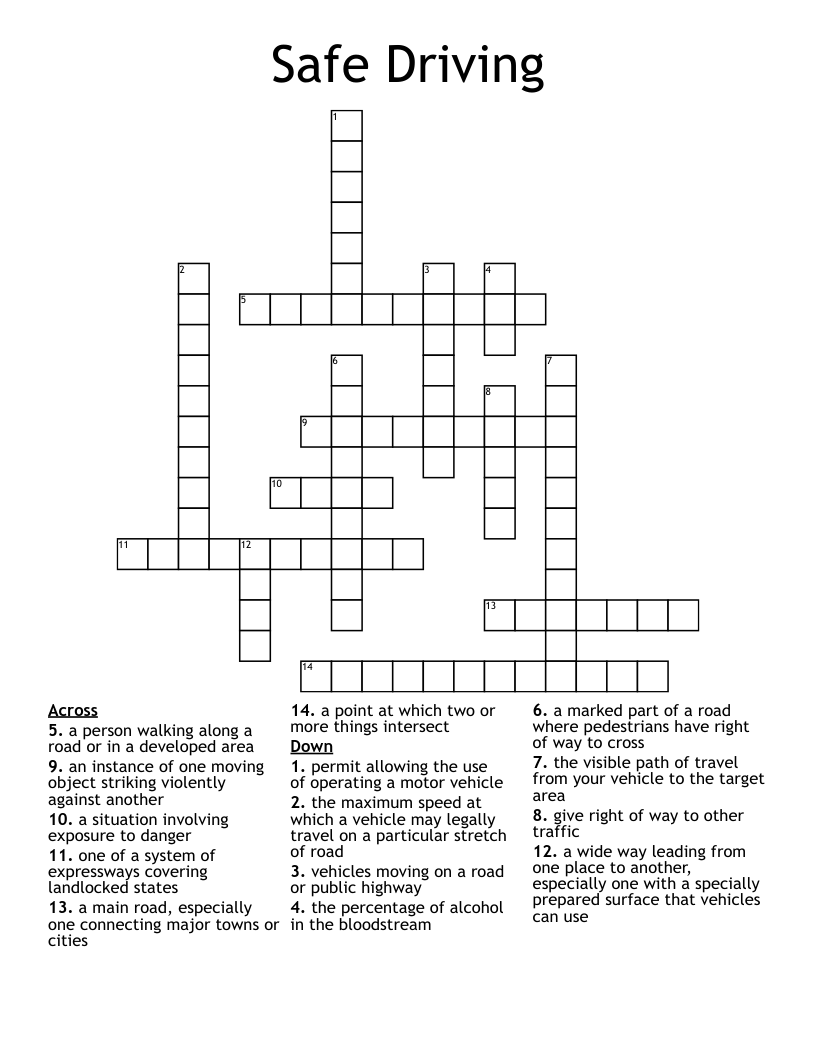 Safe Driving Crossword WordMint