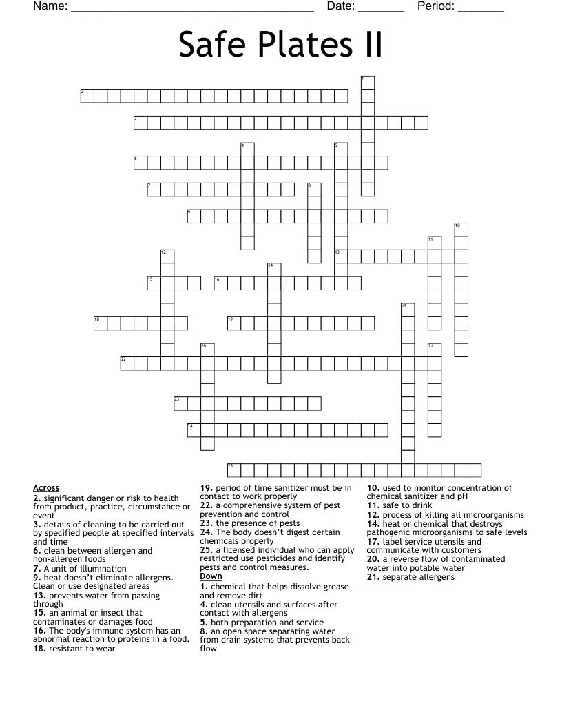 Safe Plates II Crossword WordMint