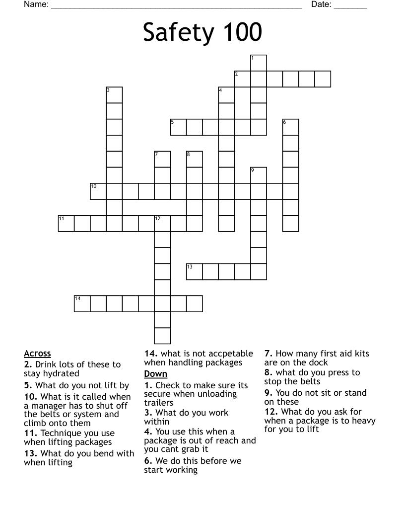 Safety 100 Crossword WordMint