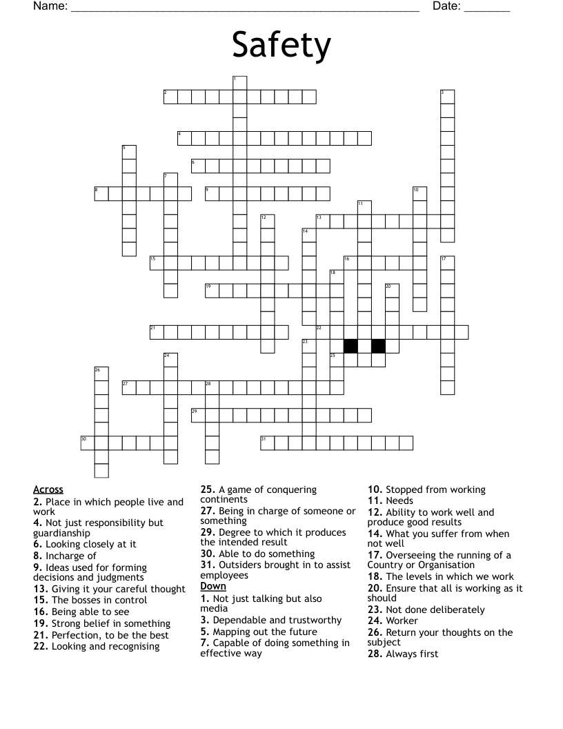 Safety Crossword WordMint