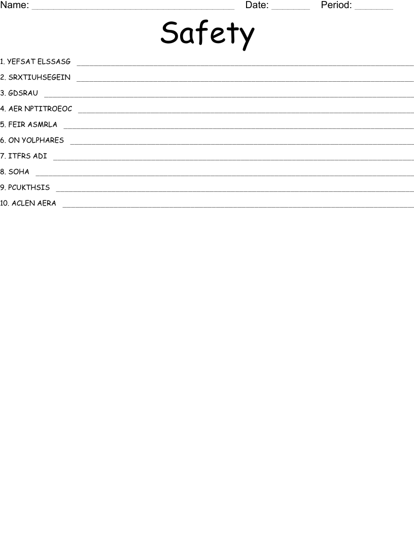 Safety Word Scramble WordMint