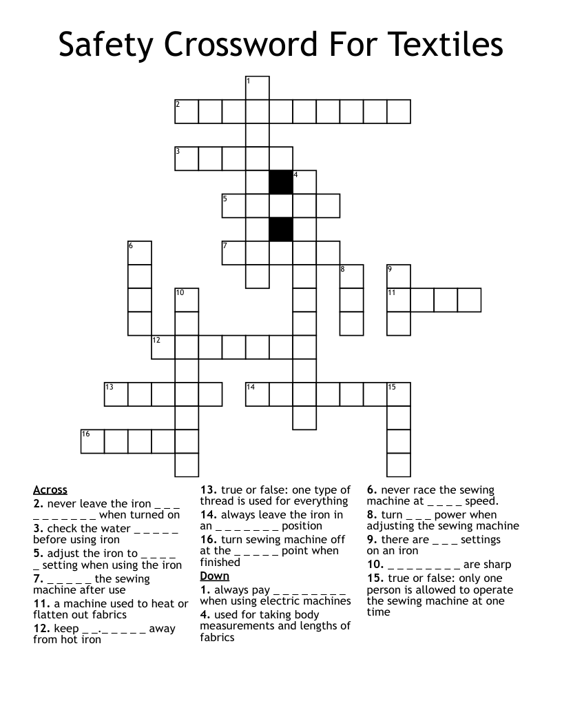 Safety Crossword For Textiles WordMint