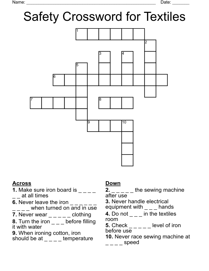 Safety Crossword for Textiles WordMint