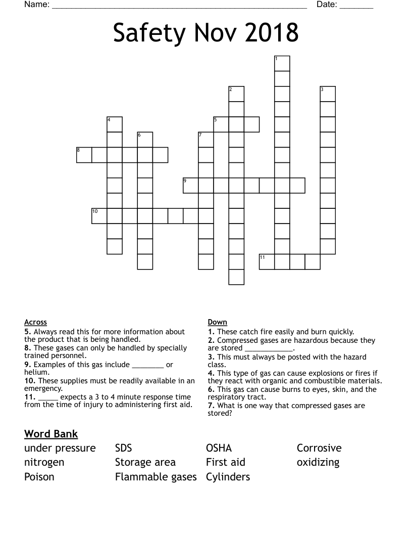 Safety Nov 2018 Crossword WordMint