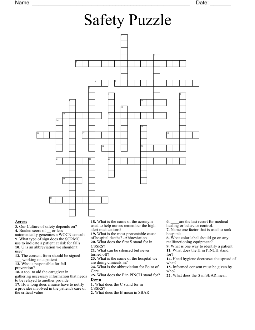 Safety Puzzle Crossword WordMint
