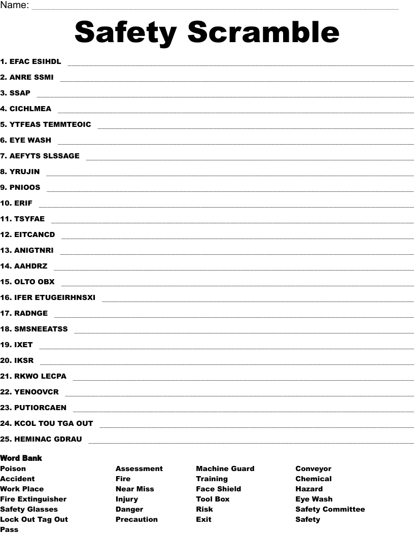 Safety Scramble WordMint