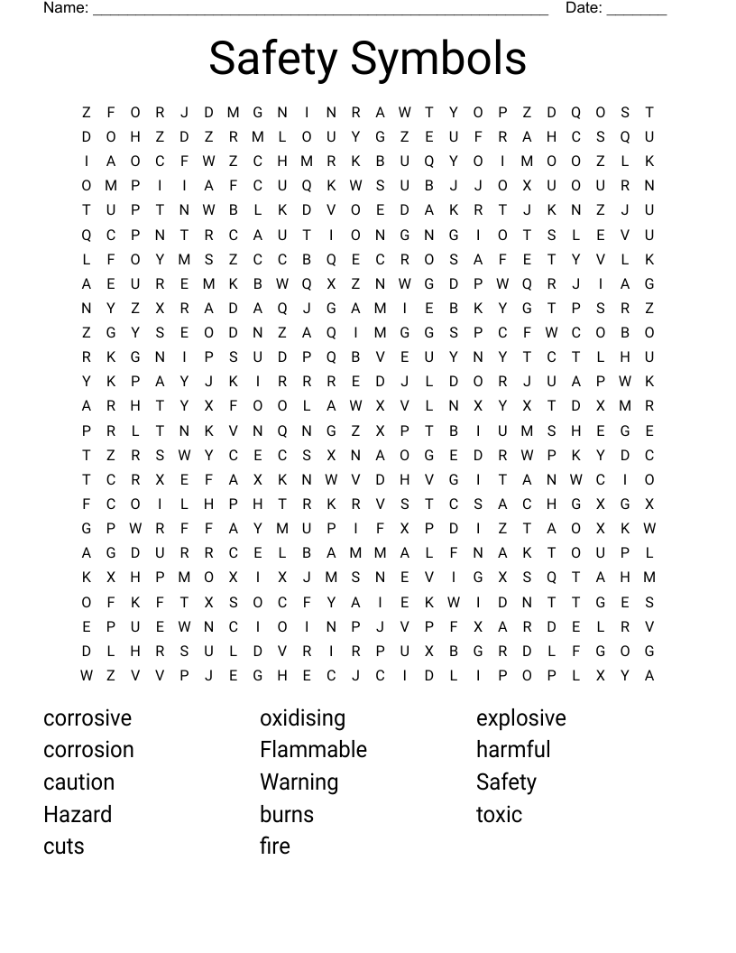 Safety Symbols Word Search WordMint