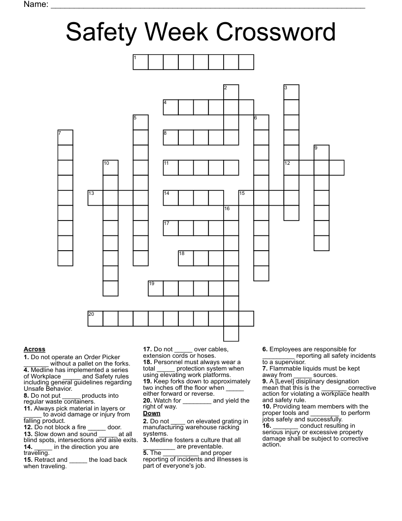 Similar to Workplace Safety Puzzle Crossword WordMint