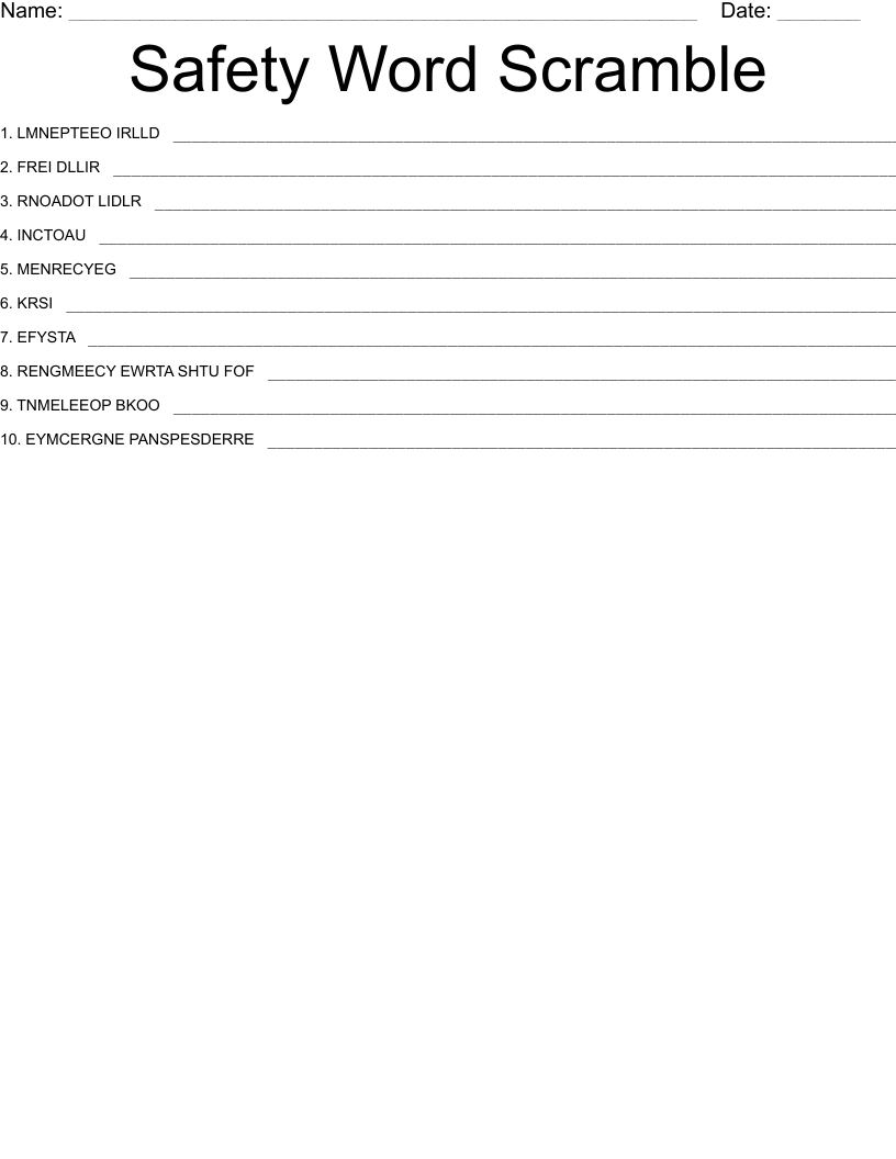 Safety Word Scramble WordMint