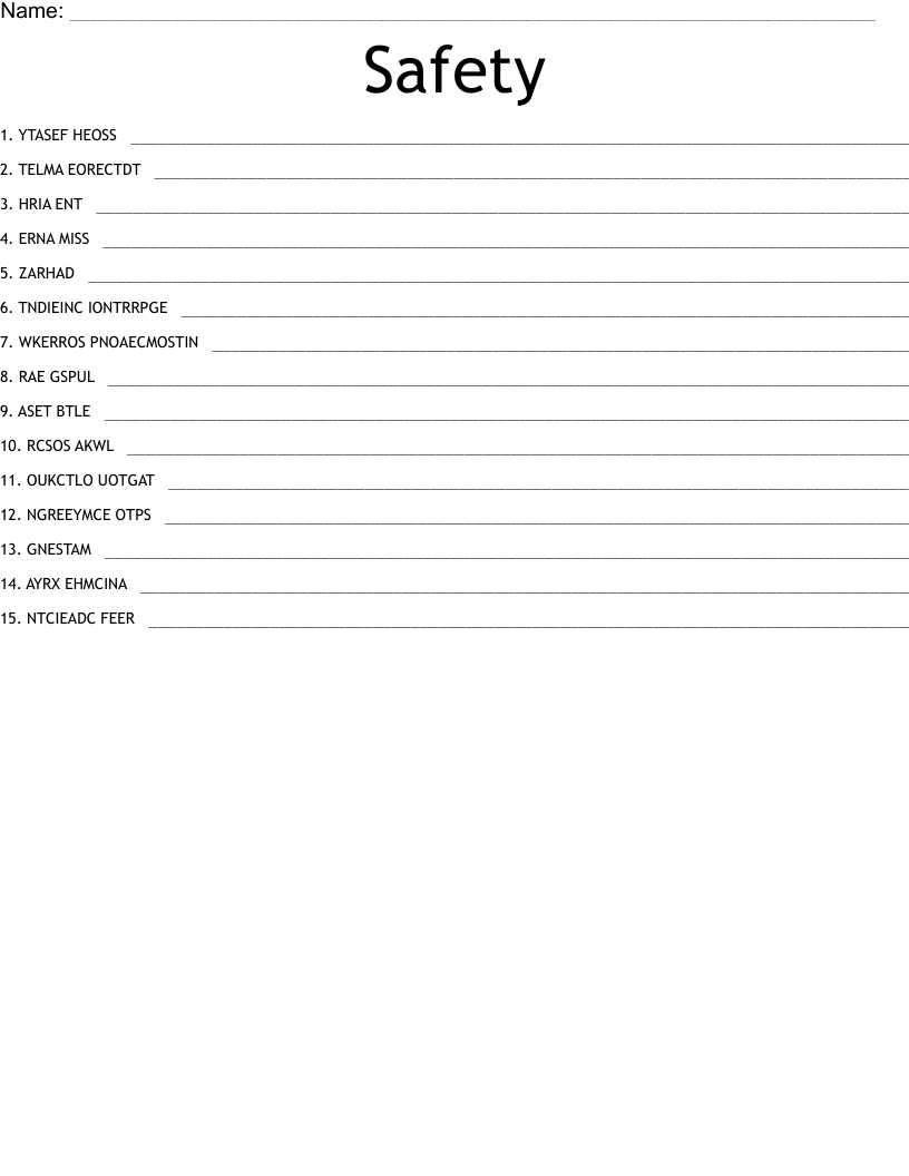 Safety Word Scramble WordMint