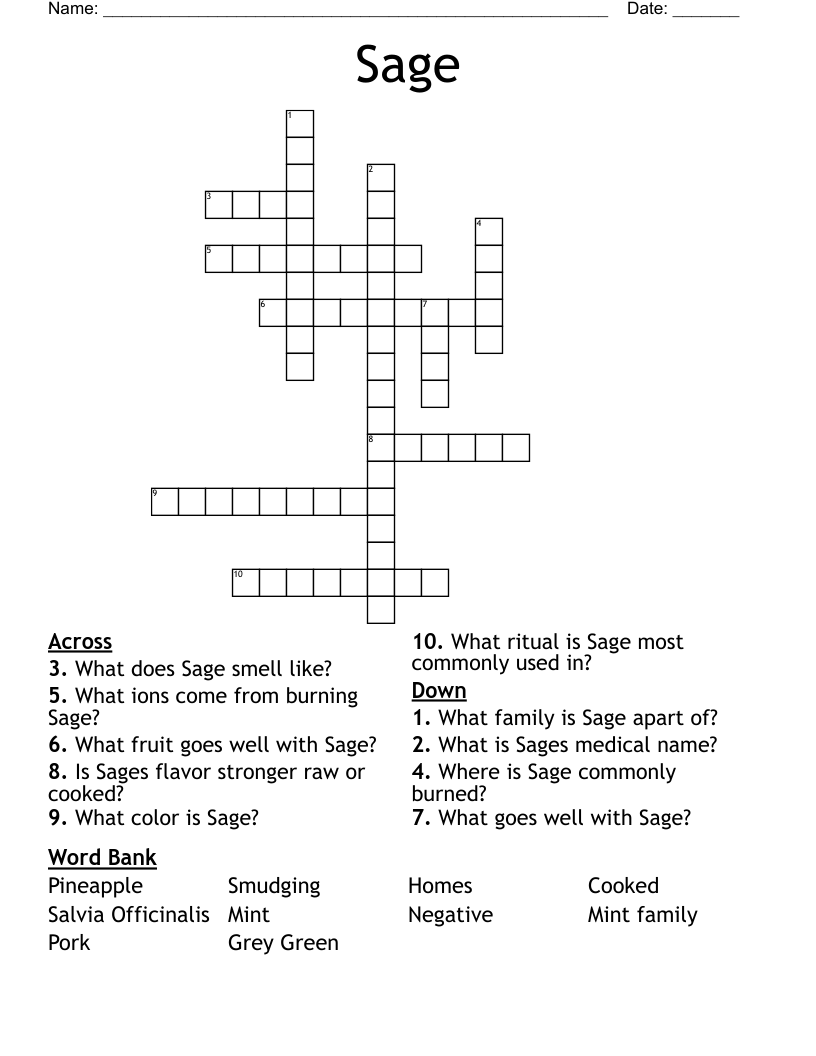 Sage Crossword WordMint