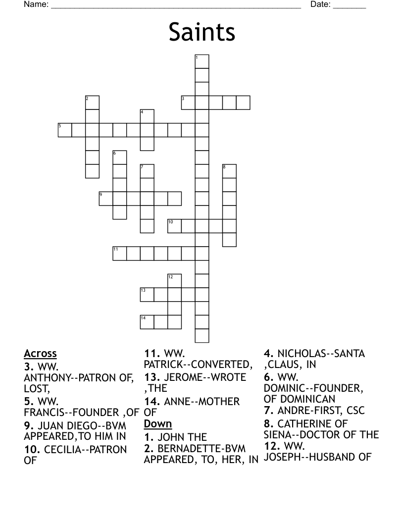 Saints Crossword WordMint
