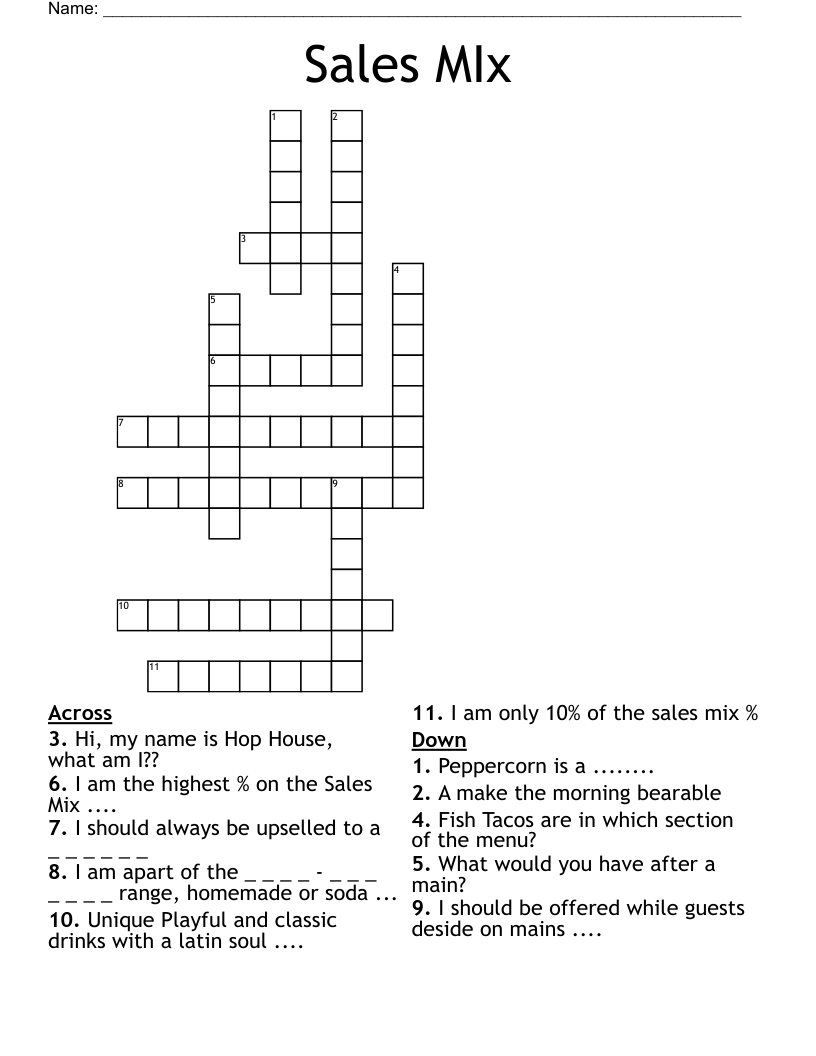 Sales MIx Crossword WordMint