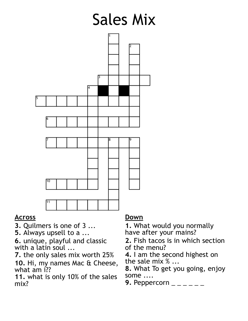 Sales Mix Crossword WordMint
