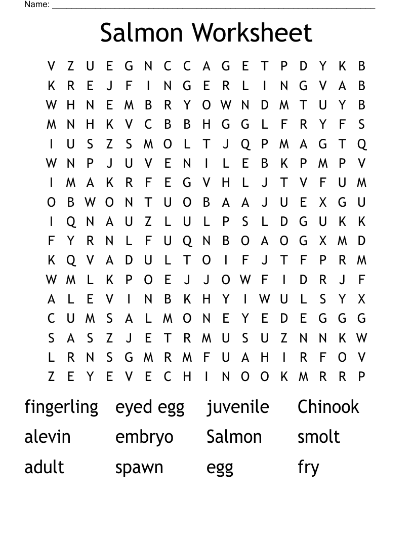 Salmon Worksheet Word Search WordMint