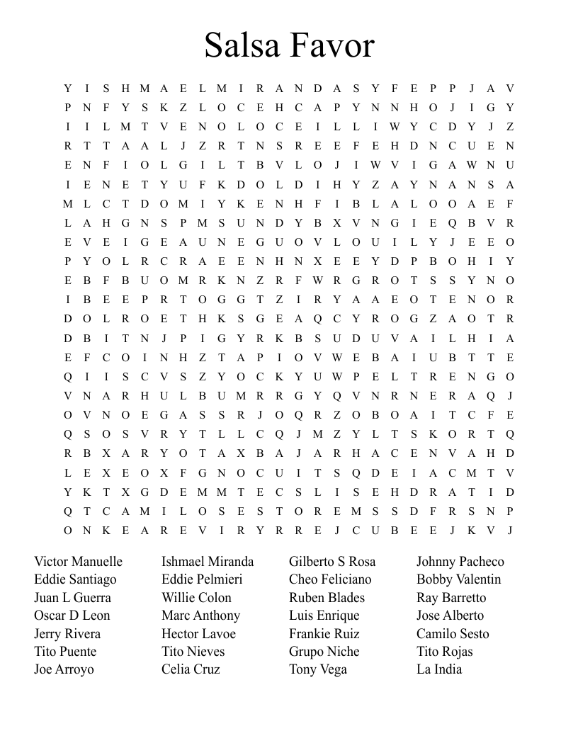 SALSA ARTISTS Word Search WordMint