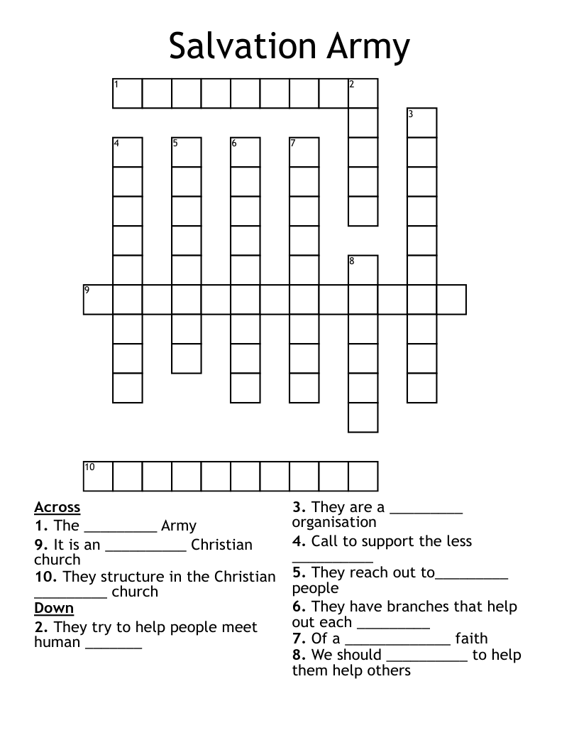 Salvation Army Crossword WordMint