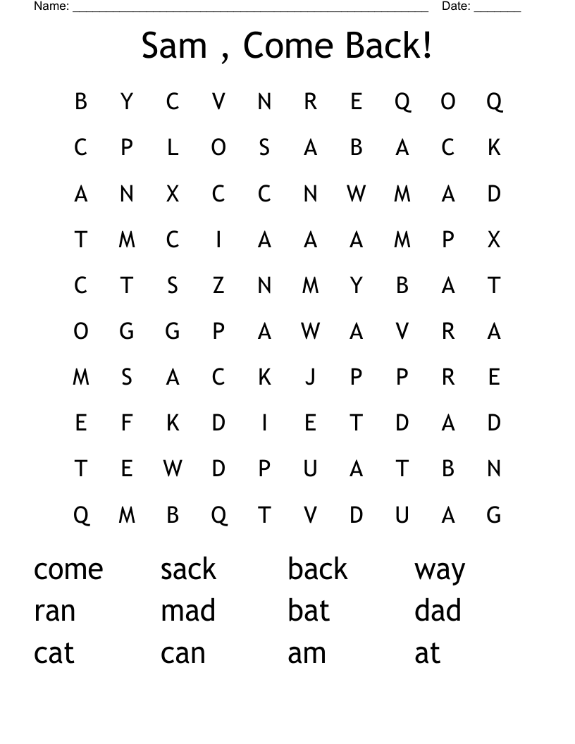 Sam , Come Back! Word Search WordMint