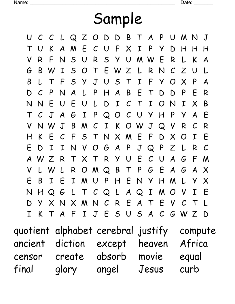 Sample Word Search - WordMint