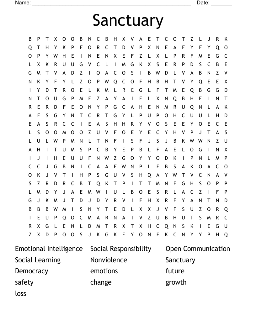 Sanctuary Word Search WordMint