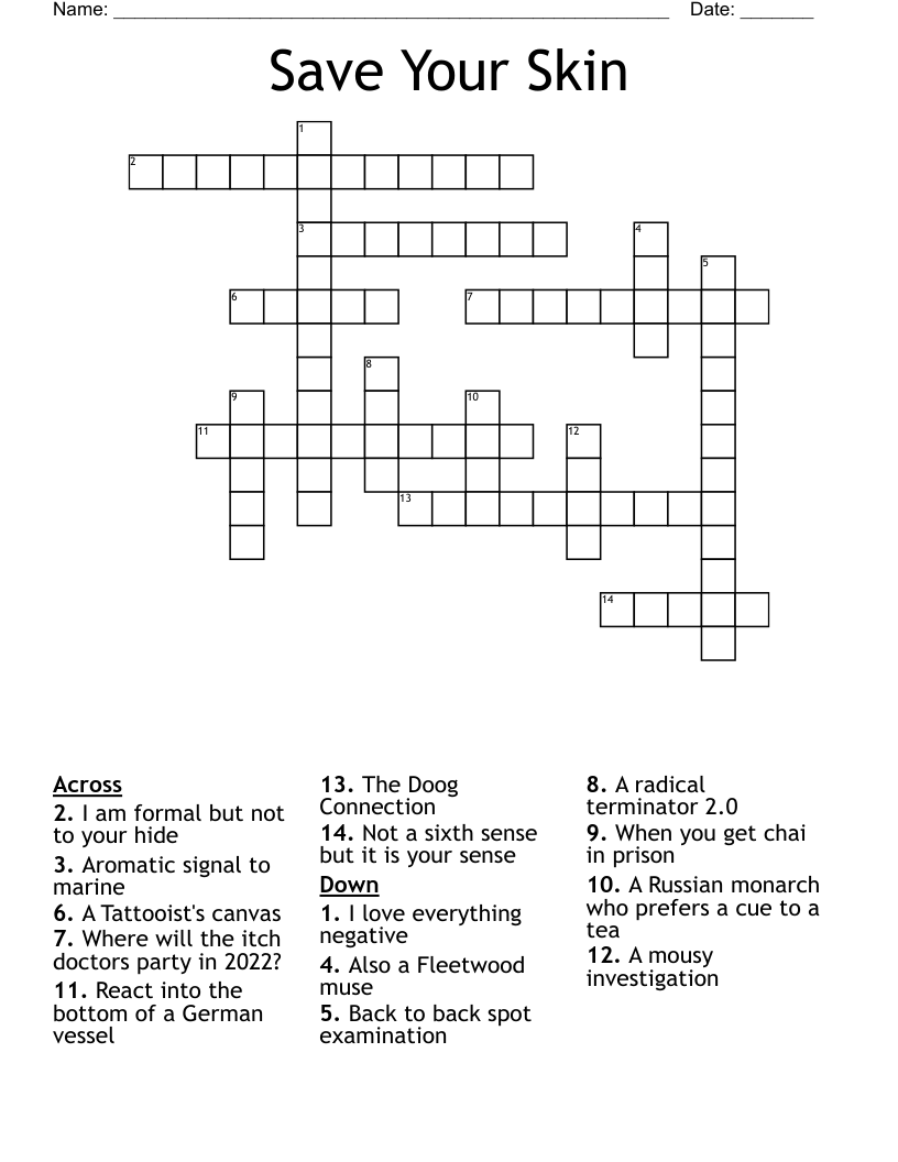 Save Your Skin Crossword WordMint