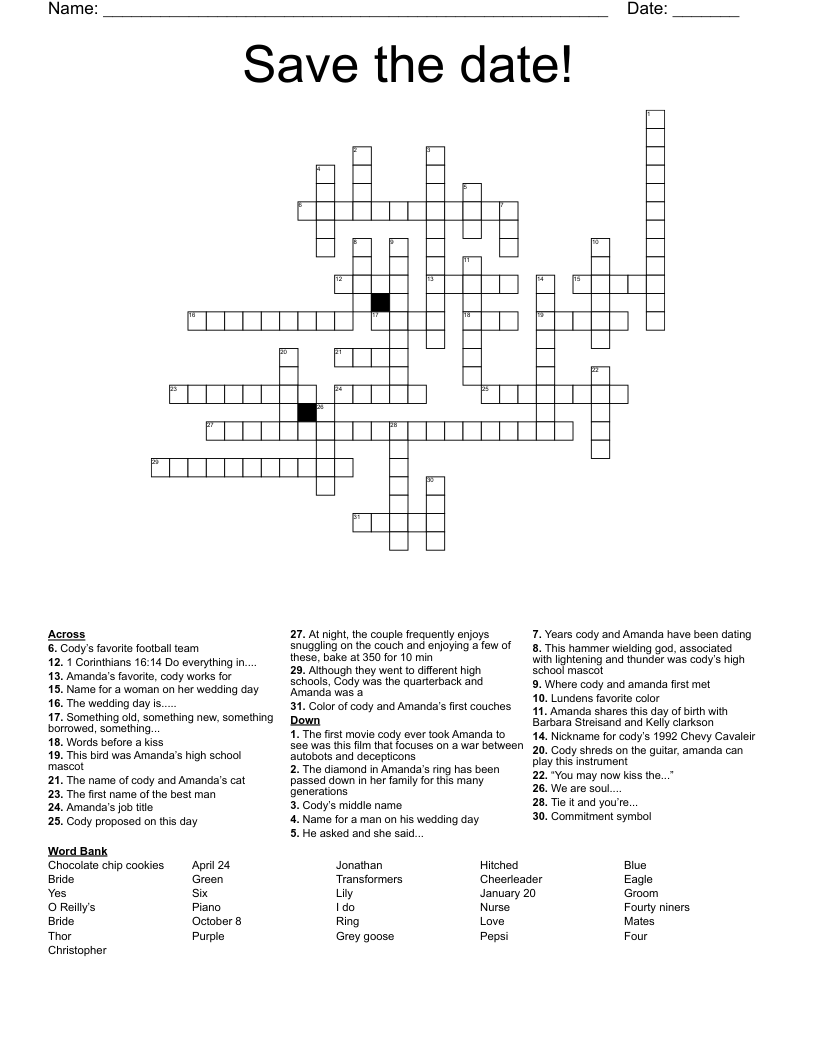 Save the date! Crossword - WordMint