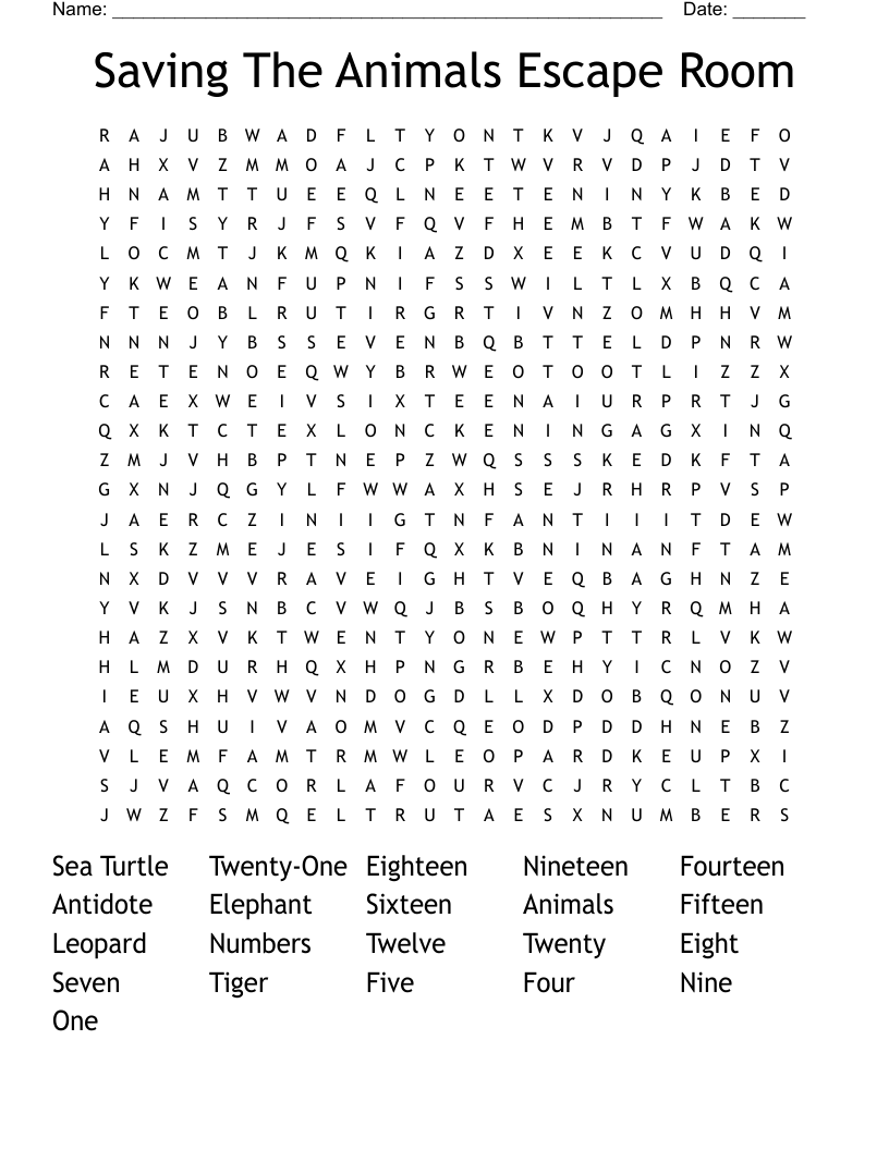 Saving The Animals Escape Room Word Search WordMint
