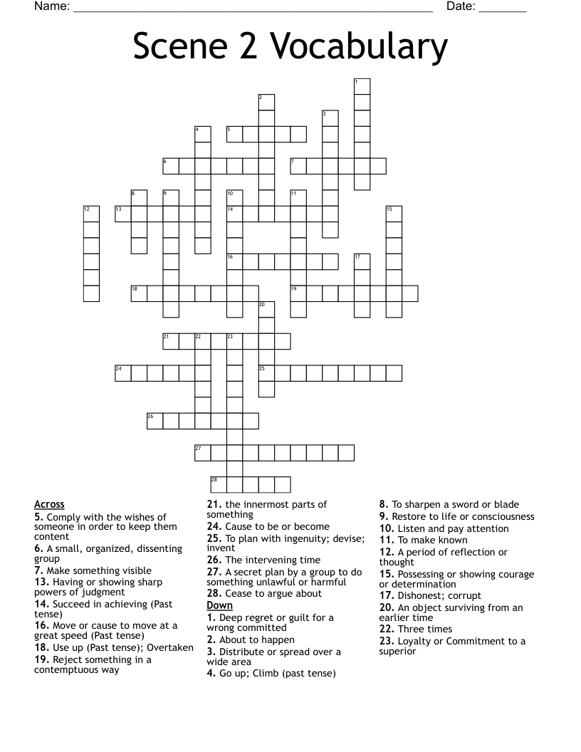 Scene 2 Vocabulary Crossword WordMint