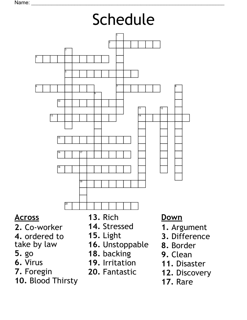 Schedule Crossword WordMint