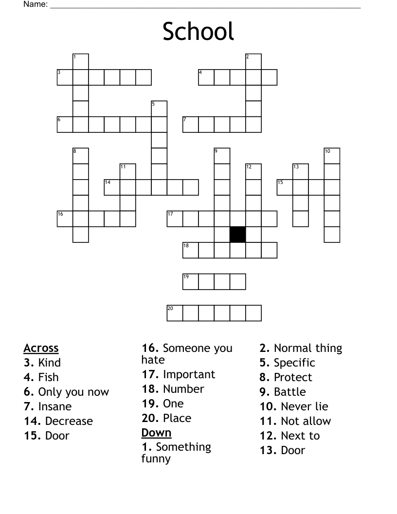 School Crossword WordMint