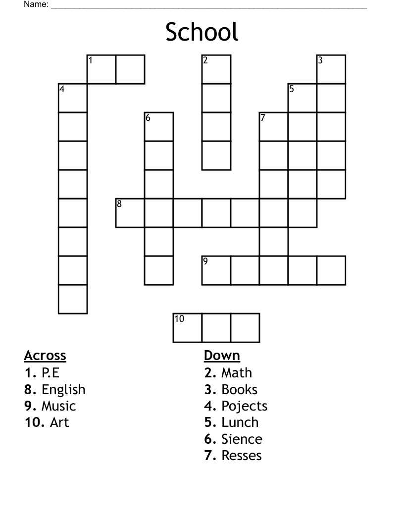 School Crossword WordMint
