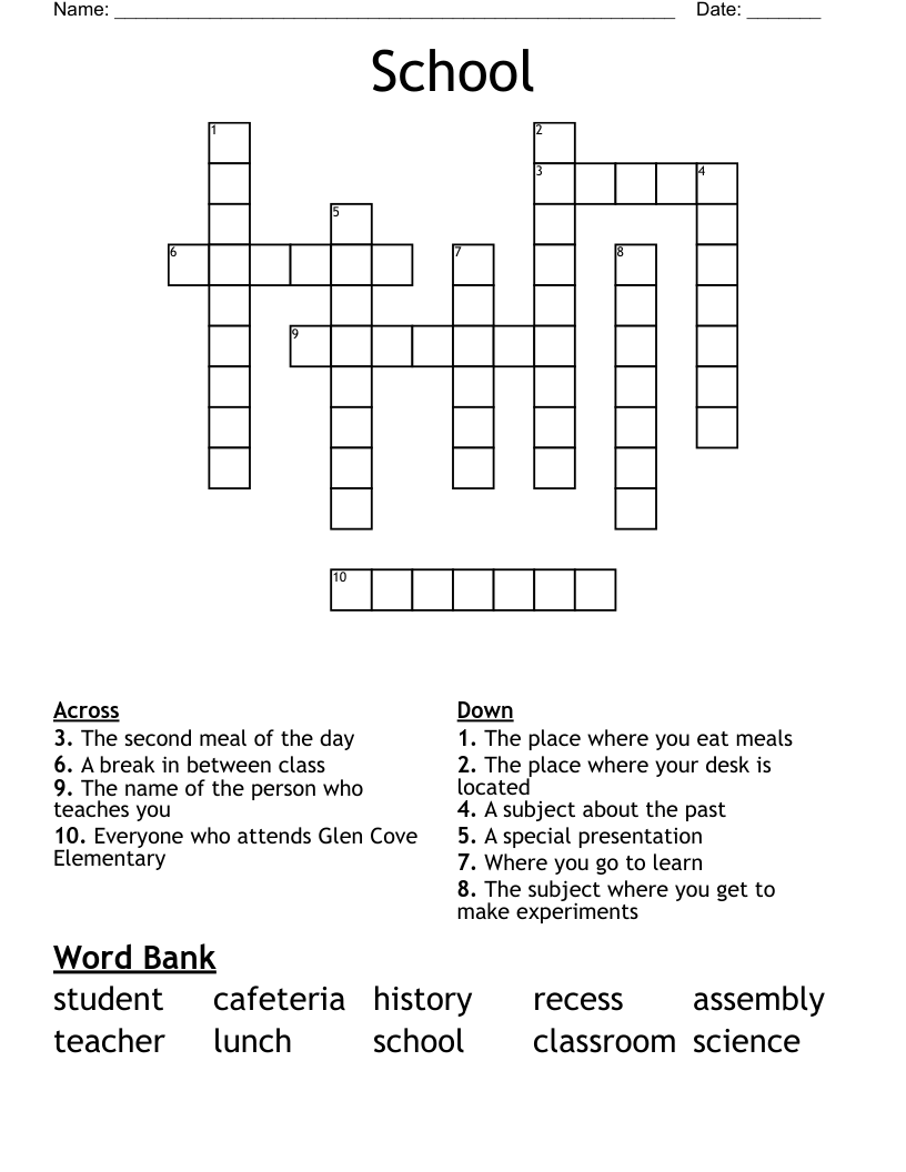 School Crossword WordMint