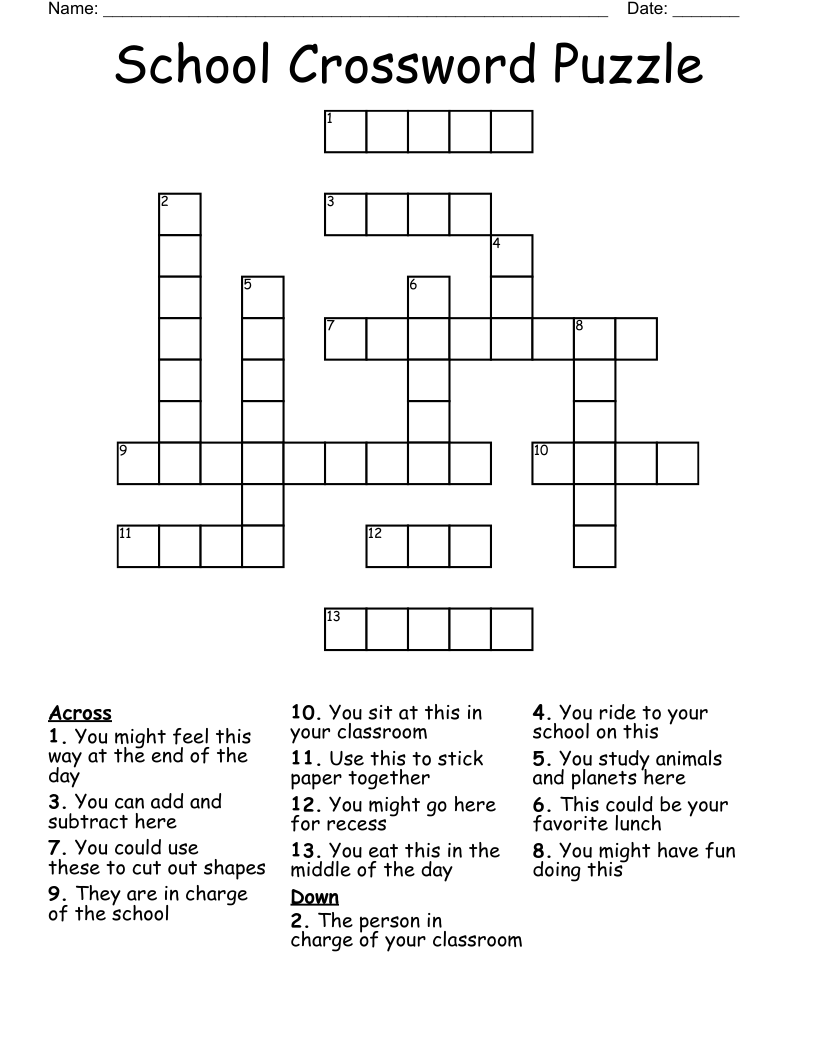 School Crossword Puzzle WordMint